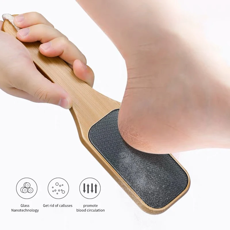 1 Stuks Professionele Pedicure Rasp Tool Voor Dode Huid Crack Hakken Bamboe Handvat Voetvijl Rasp Callus Remover Voet Scrubber