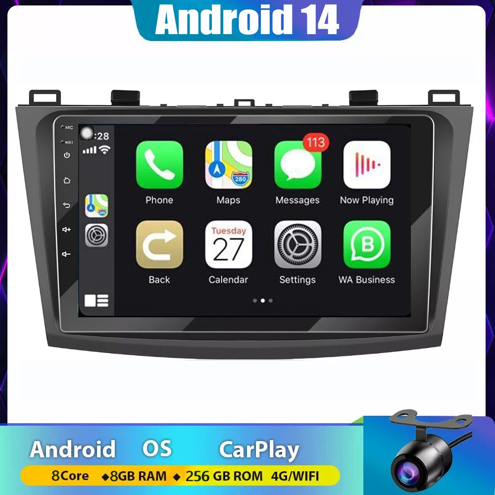 

2 Din 9-дюймовый автомобильный радиоприемник для Mazda 3 2009 2010 2011 2012 2013 Android 14 Мультимедийный плеер 4G GPS-навигация Carplay DVD головное устройство