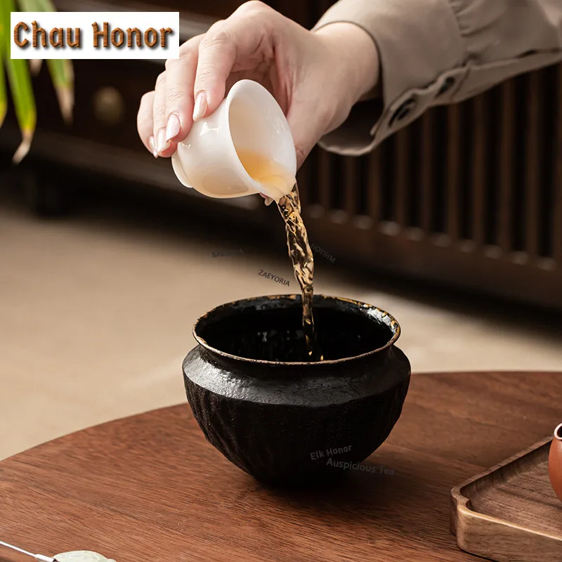 ZAEYORIA Hand-forged Black Iron Jianshui Washing Cup Bowl Small Tea Residue Bucket Water Washing Slag Tank Chaxi Teaware Craft