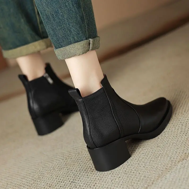 Women Soft Leather Ankle Boots 2026 Fall Winter Retro Thick Sole Warm Short Boot Light Weight Comfort Walking Shoes