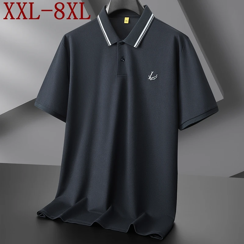 

Мужская футболка-поло с вышивкой, большие размеры (6XL, 7XL, 8XL), новинка 2026 года, летняя, класса люкс, свободного кроя, в стиле оверсайз