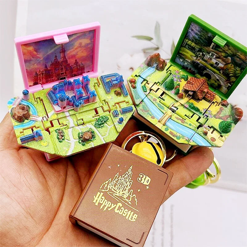 Creative 3D  Three-Dimensional  keychain Book Key Dinosaur Space Puzzle Pendants