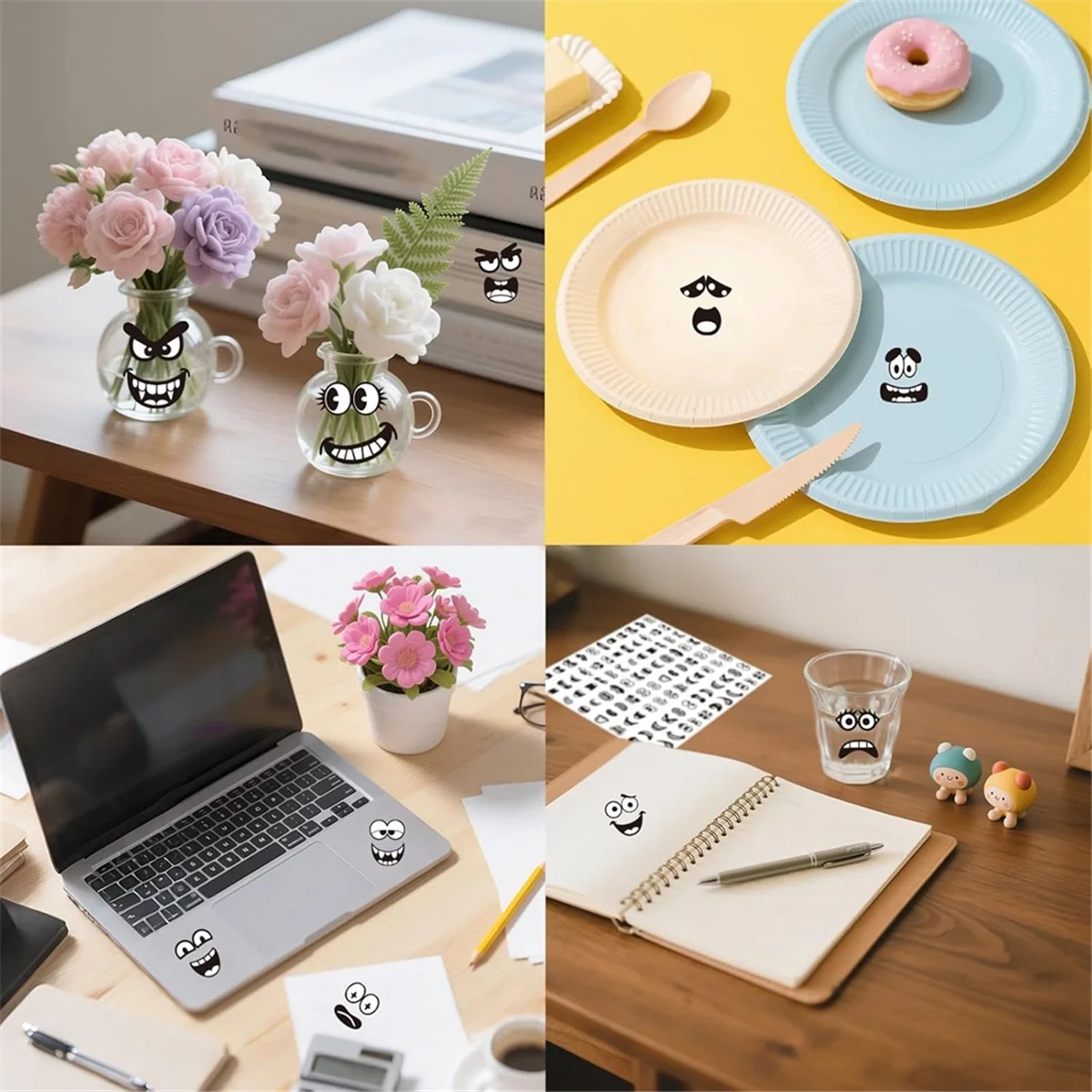 

A83Z 960 шт. черные наклейки для рта с глазами, 48 дизайнов, наклейки с мультяшным выражением лица для чашек, скрапбукинга, художественное ремесло, украшение «сделай сам»