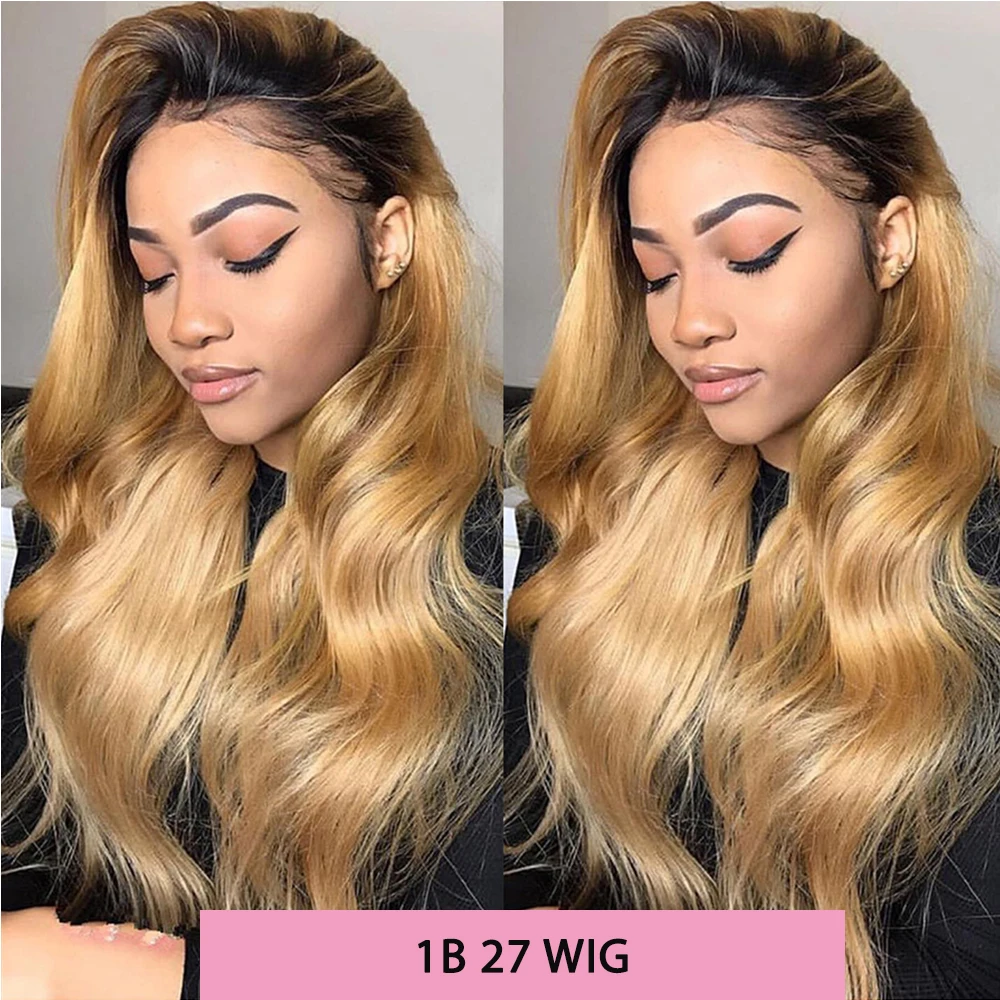 Honey Blonde Lace Front Wig PrePlucked 1B 27 Human Hair Wigs Ombre Body Wave Lace Front Human Hair Wig 180% Raw Bodywave 30 Inch