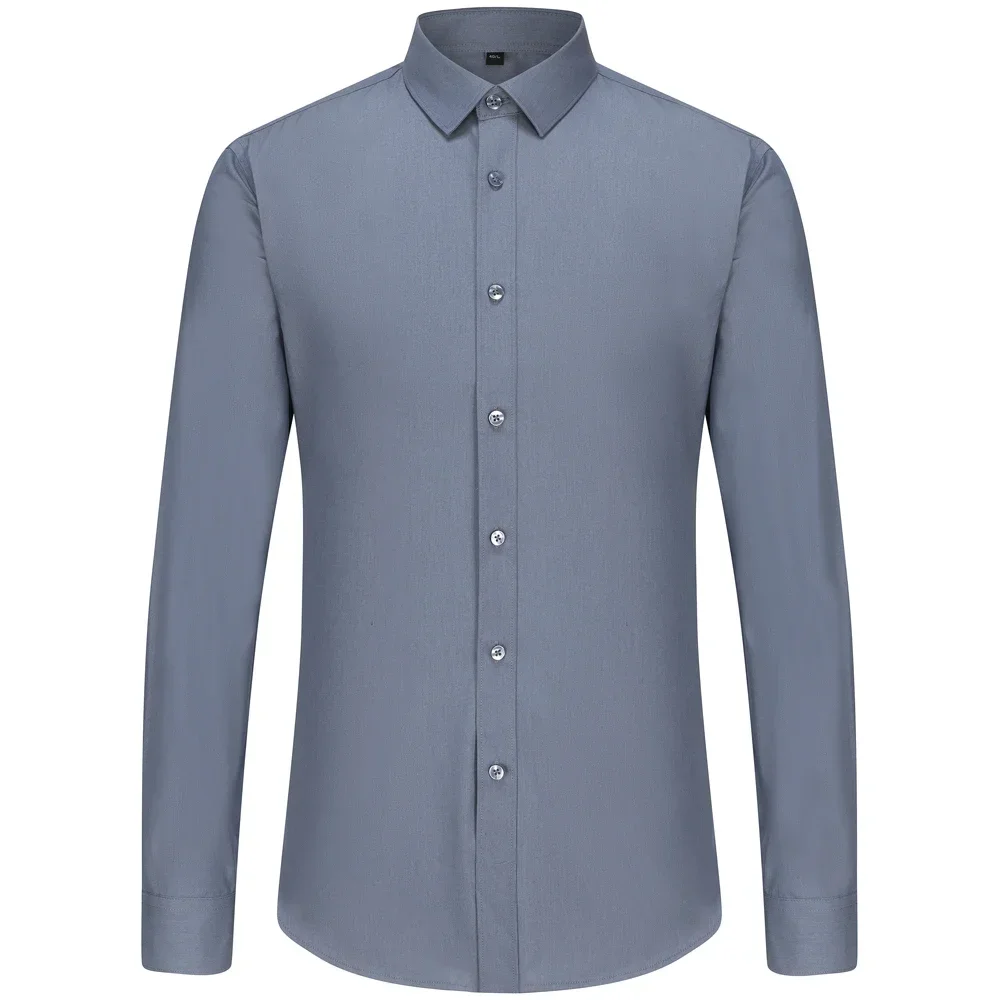

Men's Silk Touch Long Sleeve Solid Basic Dress Shirt Without Pocket Regular-fit Non-iron Bamboo Fiber Business Stretch Shirts