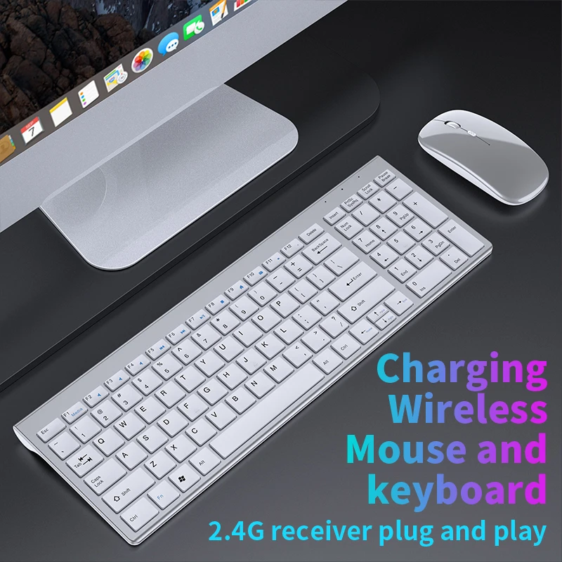 Dual Mode Wireless Keyboard and Mouse Kit Bluetooth 2.4G Mini Multimedia Set Compatible with Laptop, iPad, Macbook, Android TV