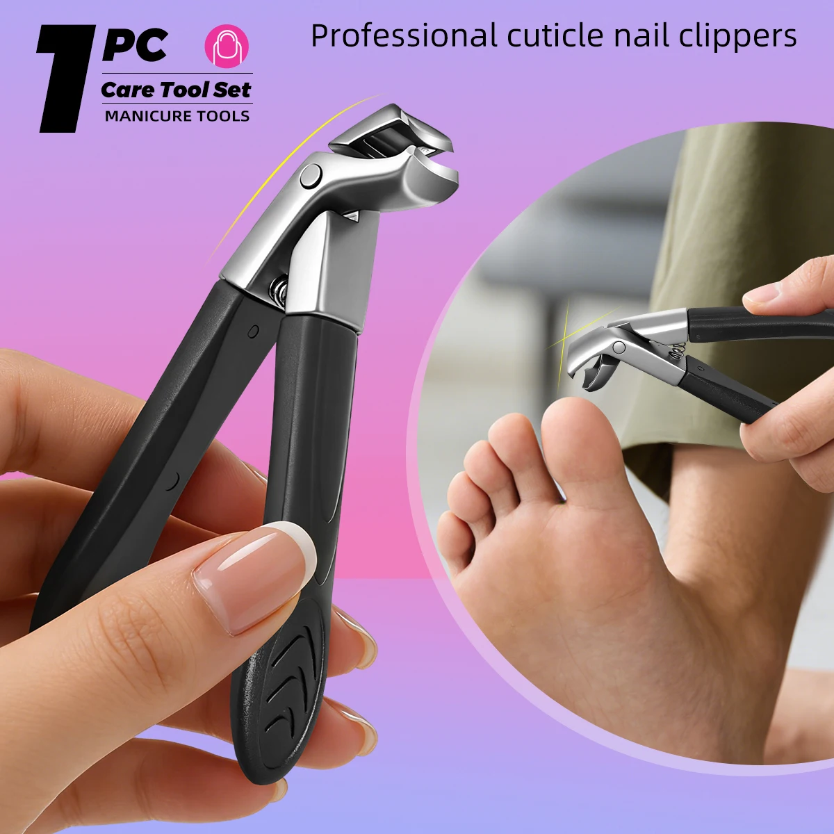 Professional Heavy-Duty Stainless Steel Curved Blade Nail Clipper. With a Large Opening for Thick Nails and Splash-Proof Design