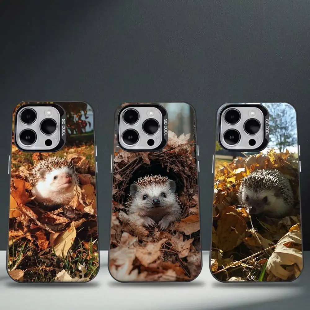 

Maple Leaf Hedgehog Phone Case For iPhone 16,15,14,13,12,11,8,7,Pro,Max,Plus,Mini,XS,SE Anti Fall Black Matte Hard