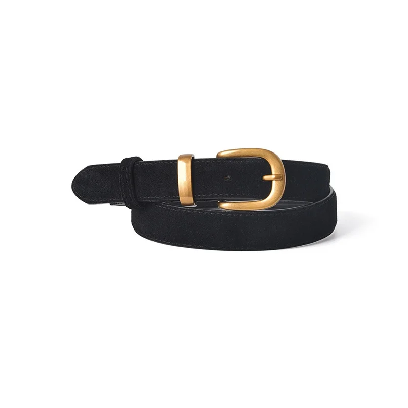 New Double Genuine Leather Belt for Women Cowhide Suede Belts with Trendy Square Alloy Buckle Ideal for Dresses and Jeans