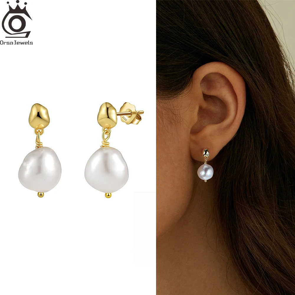 

ORSA JEWELS Simple Silver Elegant Cultured Freshwater Pearl Dangle Earrings for Women Engagement Party Fine Jewelry Gifts GPE78