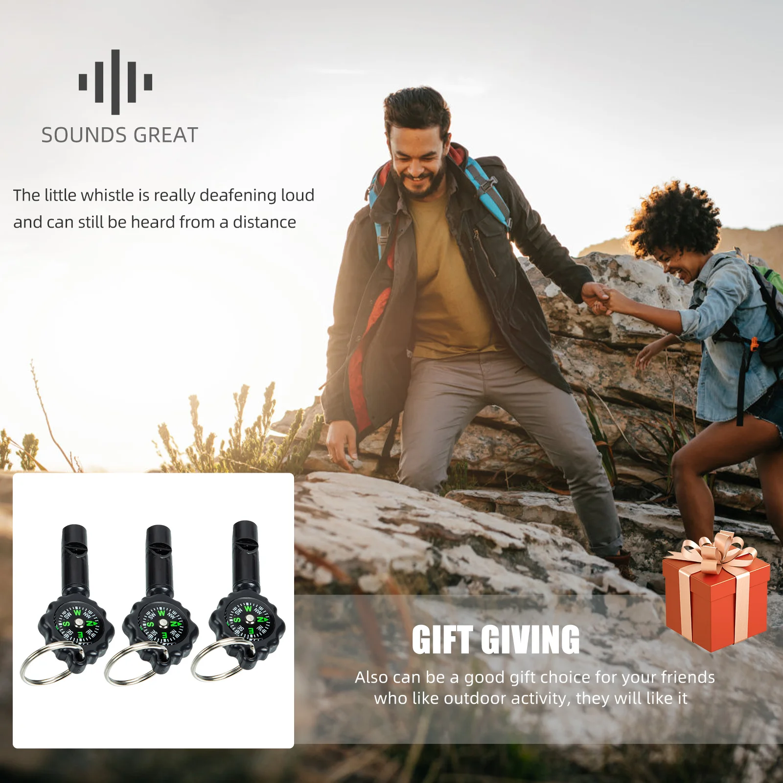 Silbato sólido resistente de 3 piezas con sonido especial de alto volumen perfecto para kit de supervivencia de actividades al aire libre