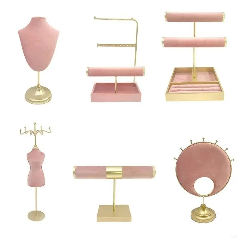 Fashionable Jewelry Stand Versatile Jewelry Display Stand Iron Plush Shelves for Bedroom Shop Countertop
