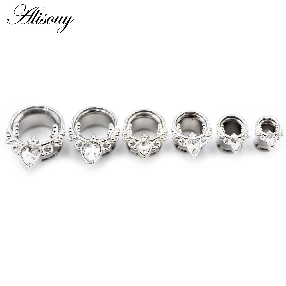 Alisouy 2PC Latest Stainless Steel Ear Piercing Plugs Tunnels Stretchers Expanders Fashion Body Jewelry Earrings Gauges 6mm-16mm