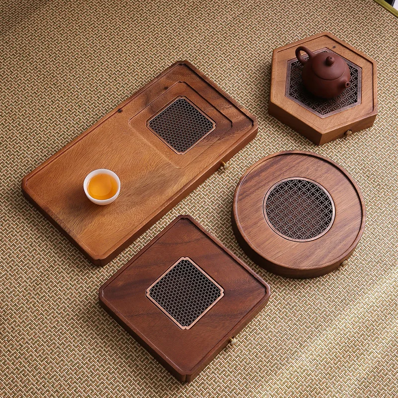 

New solid wood simple Japanese walnut whole board drainage dry and wet tea tray rectangular household dry tea table