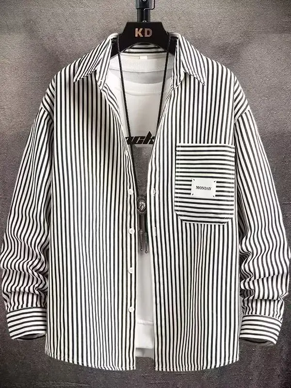 Trendy Striped Long Sleeve Men's Shirt Autumn 2026 New Style Casual Versatile Spring Autumn Model Polyester Fiber Breathable ...