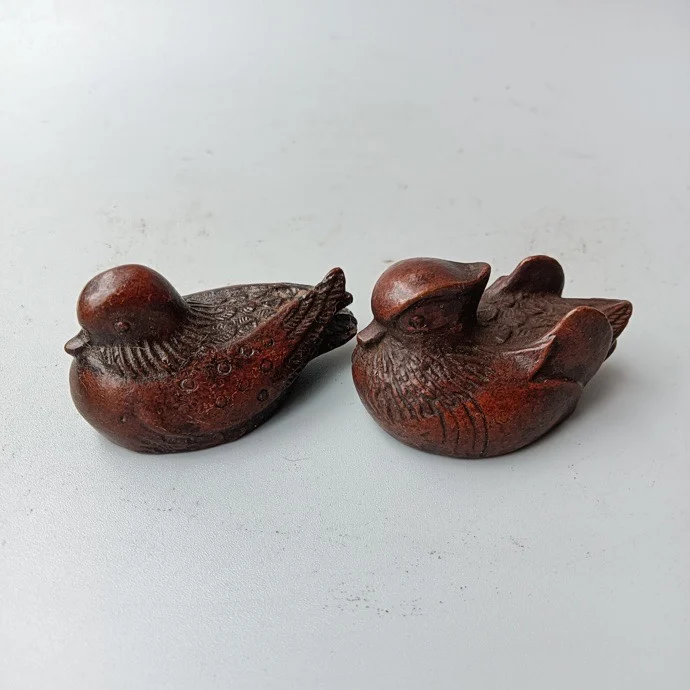 copper mandarin ducks, a pair of auspicious and welfare, attracting wealth blessings, tea table pet, ruler tabletop decoration