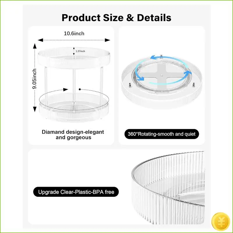 360 °   Bandeja de almacenamiento giratoria, organizador de encimera de baño Lazy Susan de 2 niveles, organizador de cosméticos y perfumes