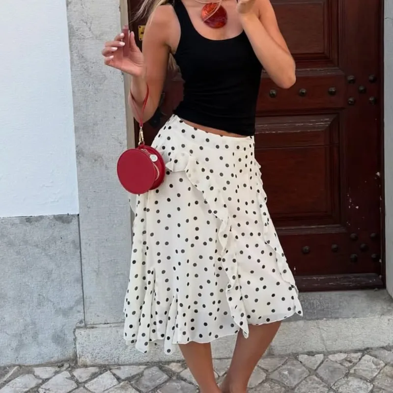 Talenza Fashion Ruffled Skirt Women's Casual Loose Polka Dot Irregular New Skirt Summer Party Vacation Y2k Vintage Female Skirt