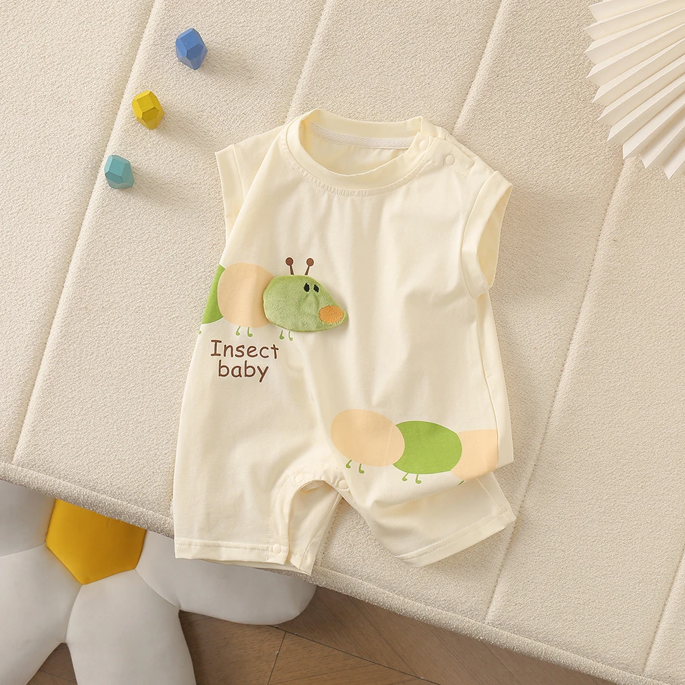 Baby Summer Thin Sleeveless Cartoon Romper, Cute Breathable Sweat-Absorbent Bodysuit for Infant Boys Girls Newborn