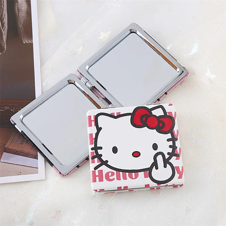 Kawaii Mirror Portable Small Mirror Hello Kitty Sanrio Portable Folding Mirror Double-Sided Pattern Girls Makeup Gift