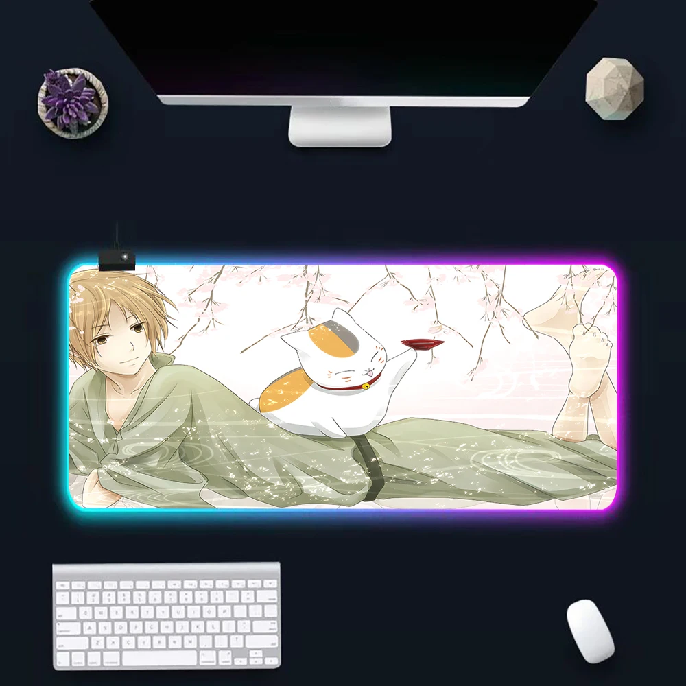 Natsume Yuujinchou RGB Pc Gamer Keyboard Mouse Pad Mousepad LED Glowing Mouse Mats Rubber Gaming Computer Mausepad
