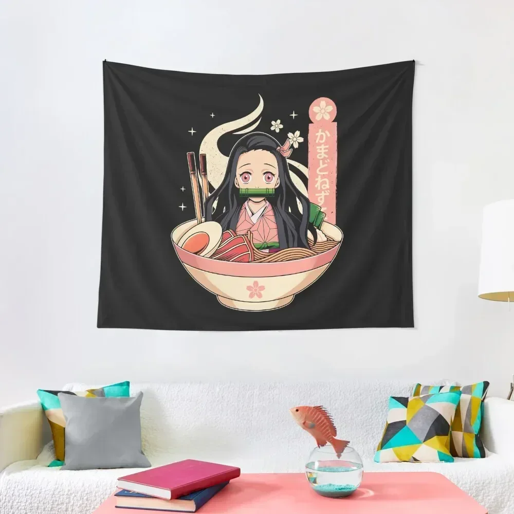 Cute Nezuk0 And Ramen T-Shirt Tapestry Aesthetic Home Decor Room Aesthetic Decoration Bedroom Tapestry