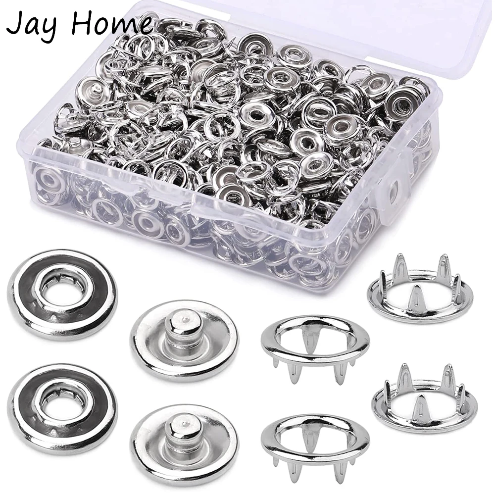 50 Sets 9.5mm Metal Silver Snaps Buttons Open Prong Snap Button Snap Fasteners Kit for Jeans, Fabric, Baby Clothing, DIY Craft