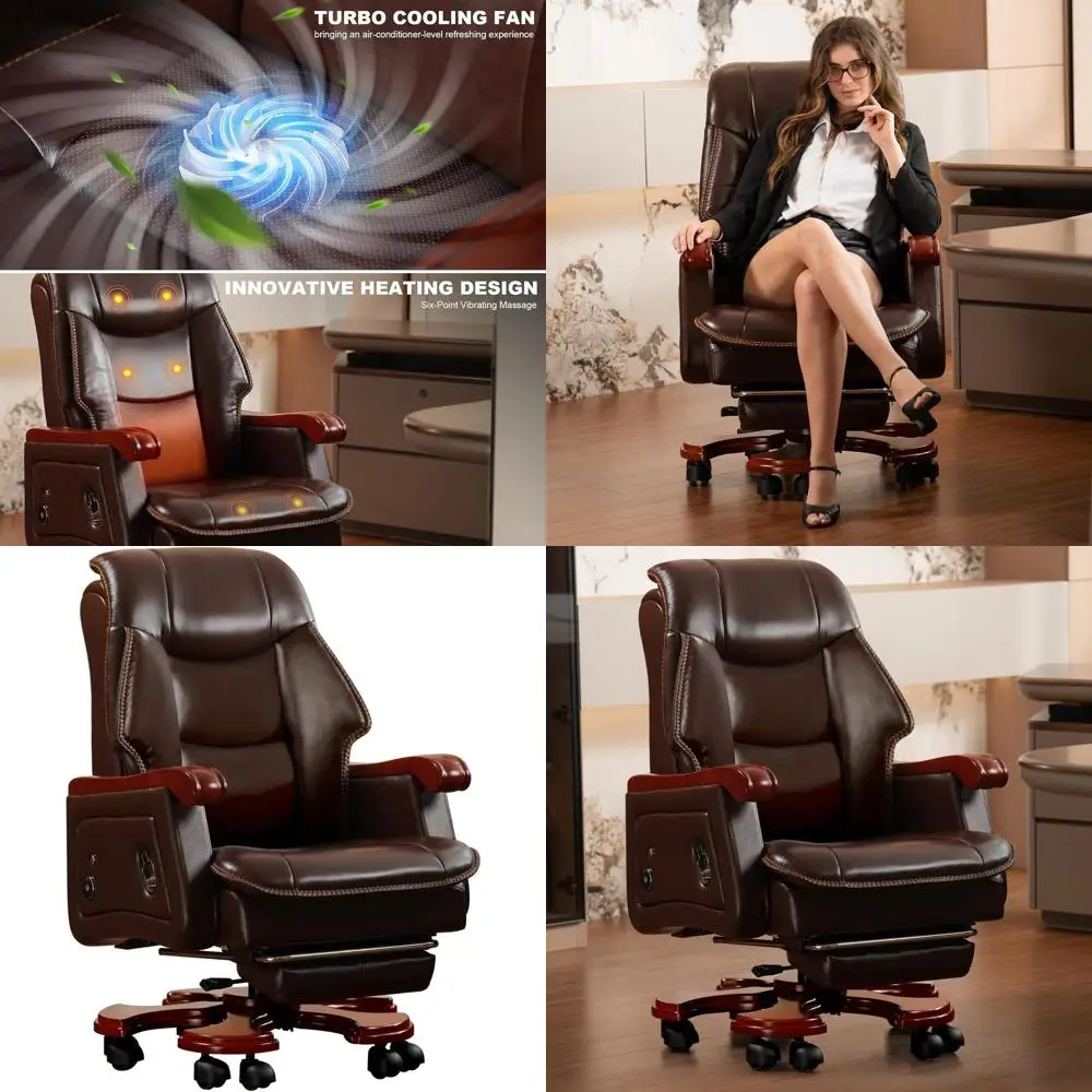 

Executive Office Chair with Massage, Ventilation, and Heating, Ergonomic Desk Chair for Home or Office, Plush Recliner with Foot