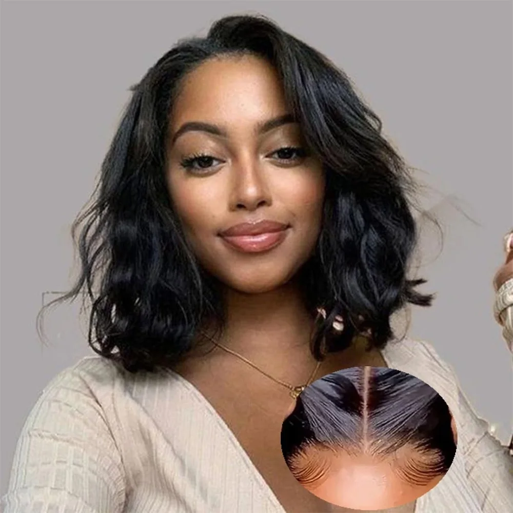 

10A 13x1 Middle Part Body Wave Lace Front Bob Wigs Bob Wig Human Hair Pre Plucked Human Hair Wigs with Baby Hair Natural Black