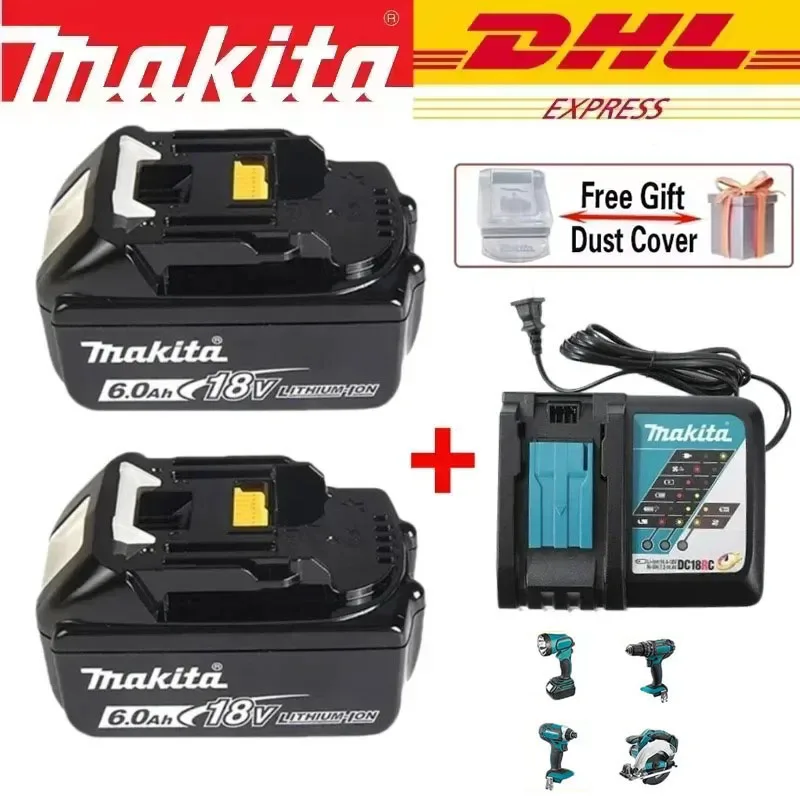 

DHL Ship With Charger BL1860 Rechargeable Battery 18V 6.0Ah Lithium Ion for Makita 18v Battery 6Ah BL1850 BL1880 BL1860B LXT400