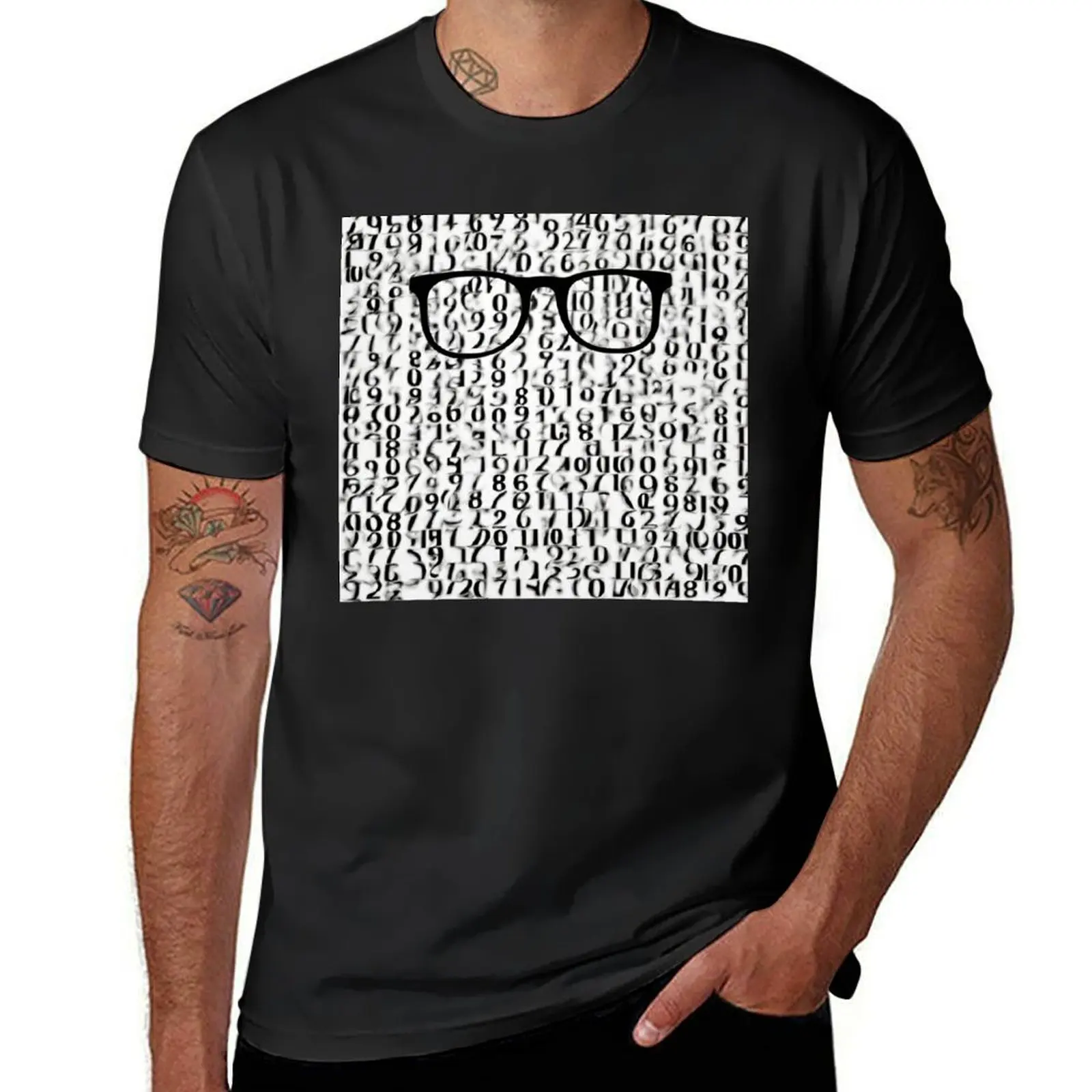 Hacker Pixel Code Matrix Glasses Pattern White Black T-Shirt graphics blacks new edition oversizeds mens clothes