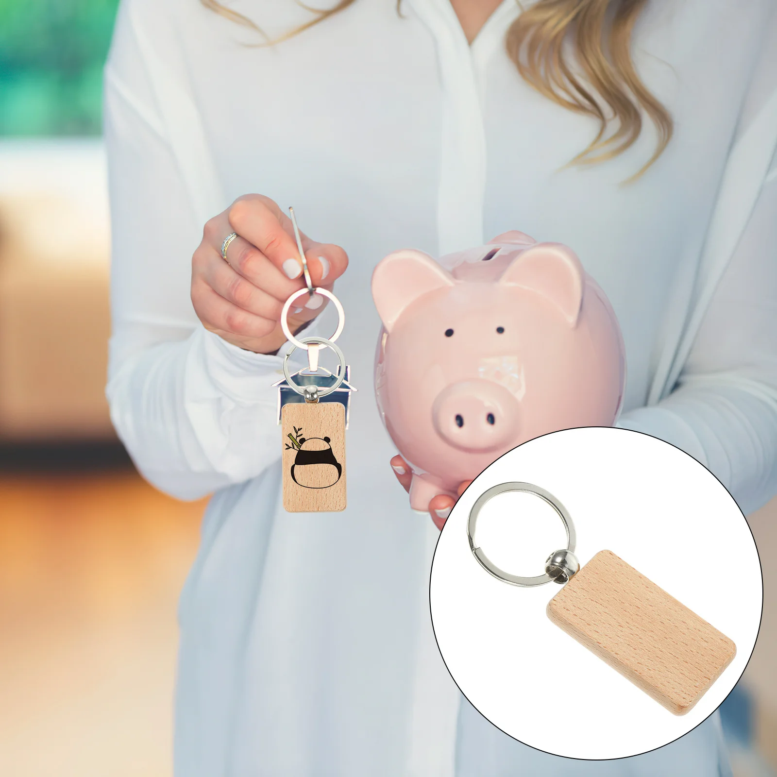 

20Pcs Creative Wooden Keychains DIY Engraving Blanks Rustic Style Key Ring Pendant Wood Keychain Blanks Wooden Keychain