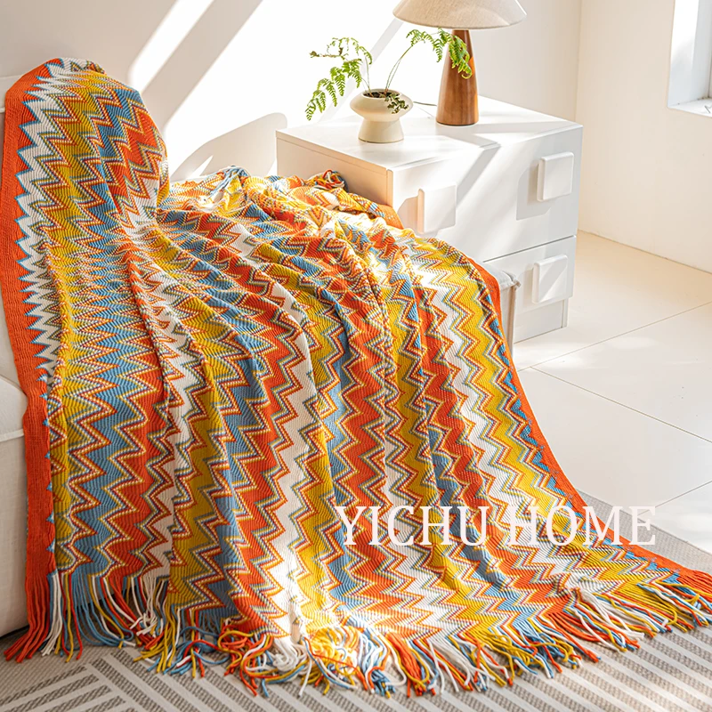 Bohemian Chenille Knit Throw - Soft Handmade Blanket - Image 5