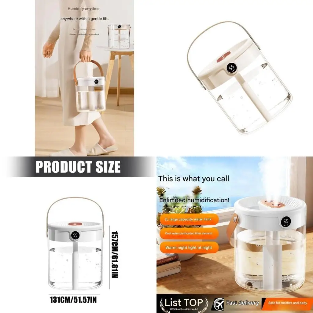 

Quiet Humidifier with 2L Water mists USB Power Humidity Control