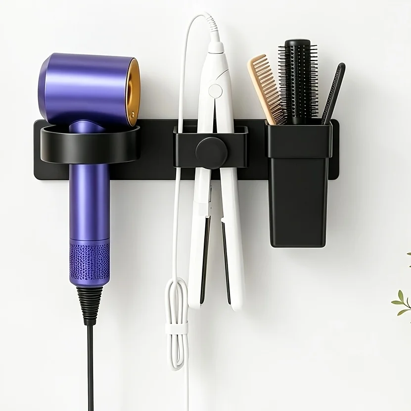 Soporte para secador de pelo, soporte de pared para alisador de pelo, estante de almacenamiento de plástico, organizador de herramientas multifuncional, 1 ud.