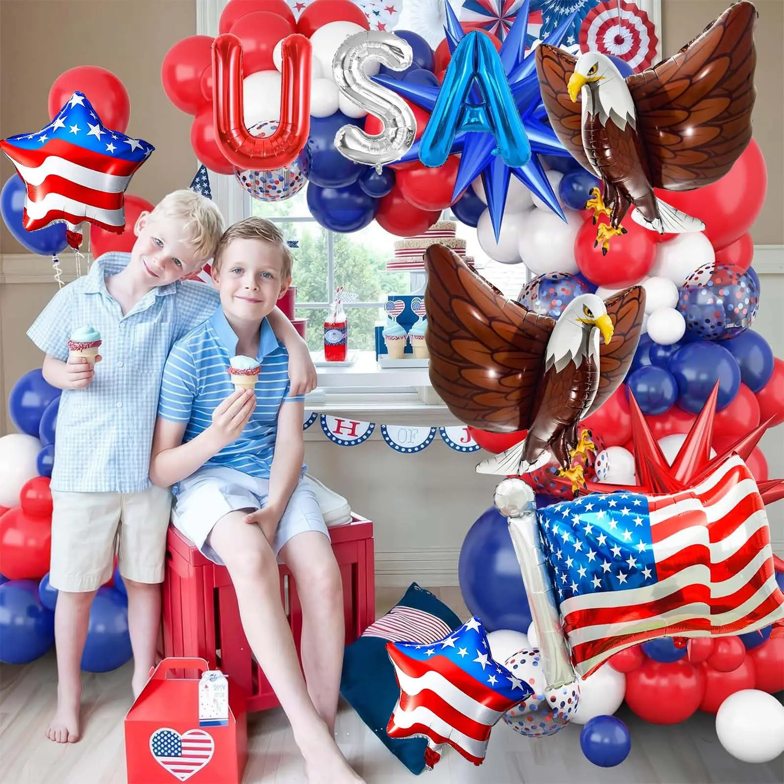 Luftballons mit amerikanischer Flagge, Unabhängigkeitstag, Folienballons für USA, Mottoparty-Dekoration, patriotische Luftballons zum 4. Juli – Detail 2