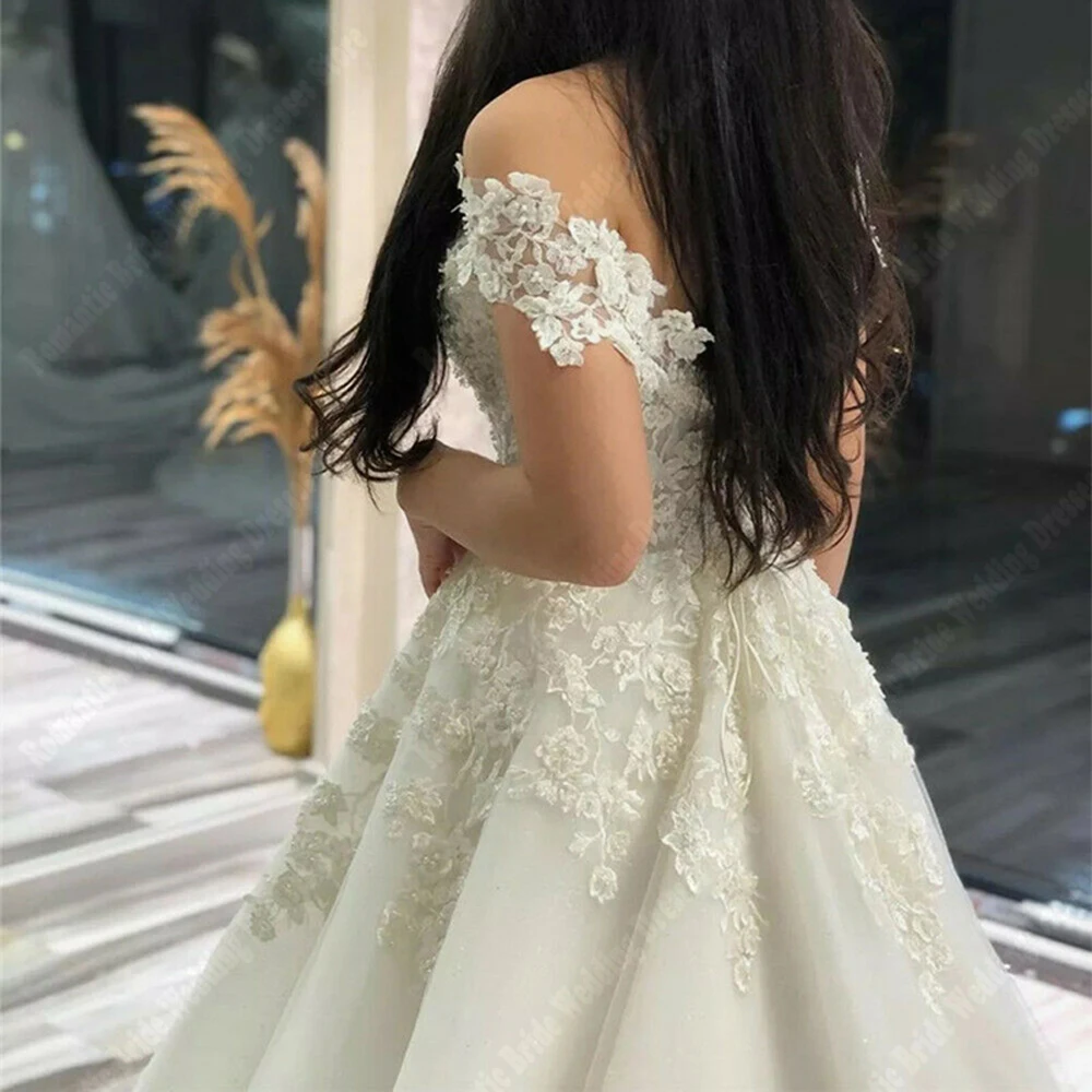 Sexy von der Schulter V-Ausschnitt Frauen Brautkleider flauschige A-Linie Brautkleider elegante Verlobung Bankett Vestidos de Novias