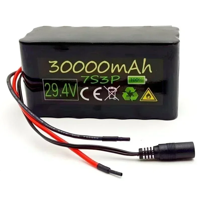 29.4V 30Ah 7s3p 18650 lithium battery suitable for 24V-29.4V electric bicycles, wheelchair lithium-ion battery pack