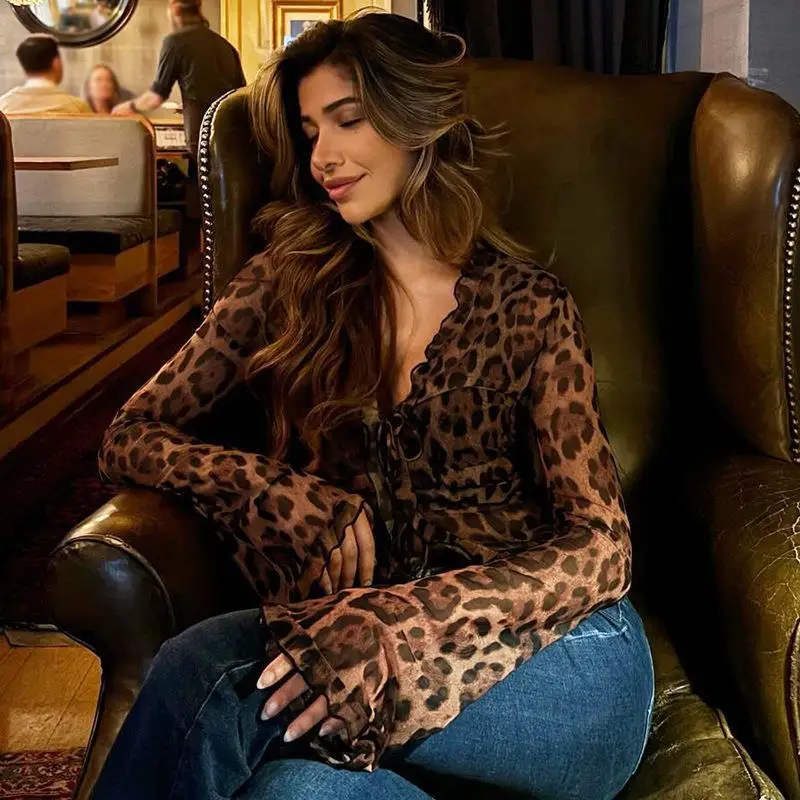 Y2K Sexy Mesh See Through Cardigan Y2K Summer Fashion T Shirt for Women