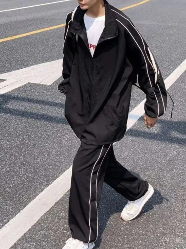 Hip hop varsity jaquetas femininas americano retro y2k streetwear blusão casacos coreano chique primavera outono tira reflexiva jaquetas