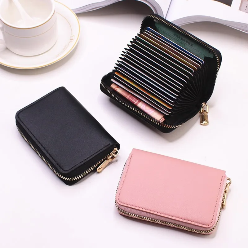 20 Detents Cards Holders PU Business Bank Credit Bus ID Card Holder Cover Coin Pouch Anti Demagnetization Wallets Bag Organizer