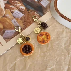 Newly Arrived Jewelry Imitation Pearl Black Sugar Pearl Egg Tart Keychain Women's Fun and April Fool's Day Eye-catching Keychain