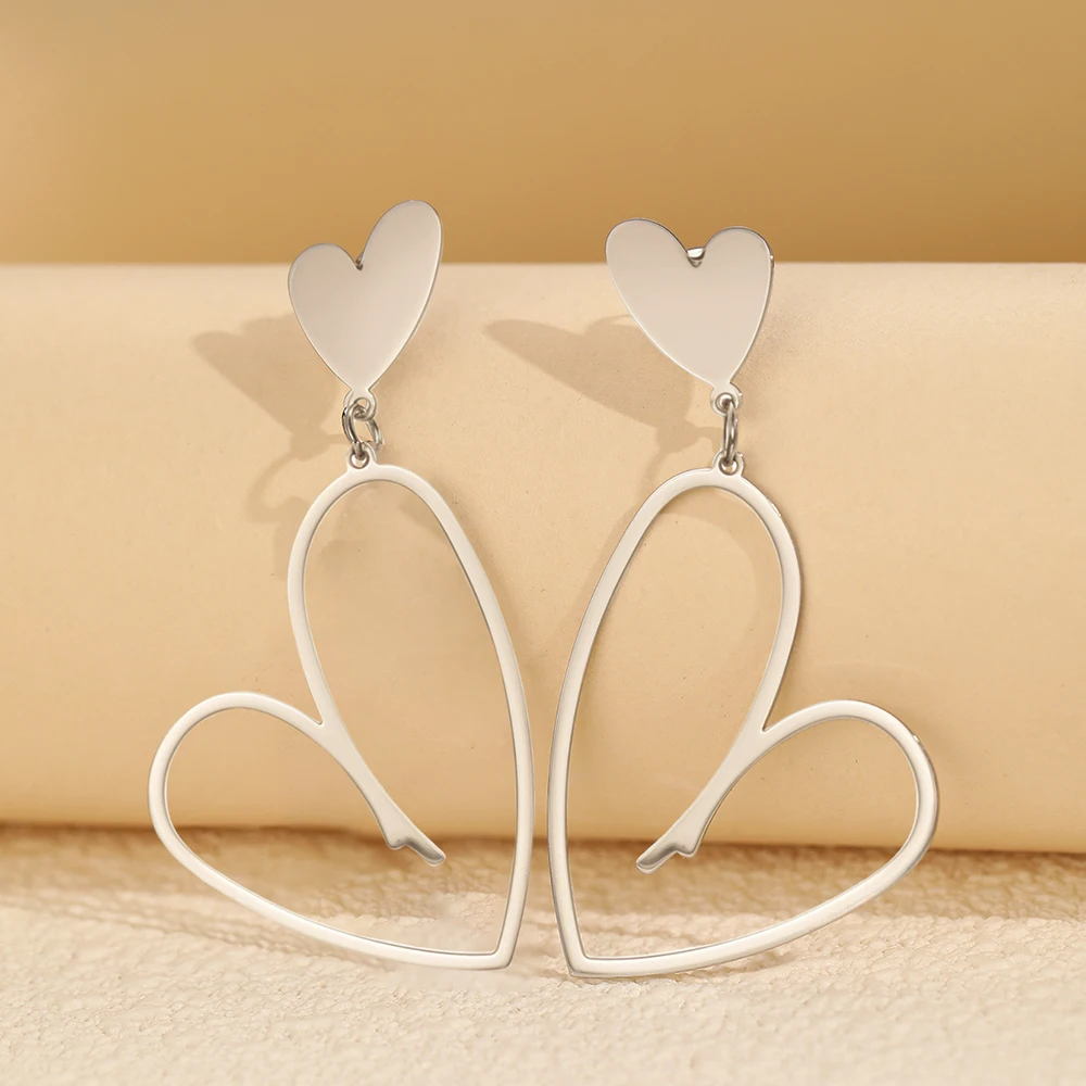 DOTIFI الفولاذ المقاوم للصدأ الرجعية الجوف الخوخ القلب قلادة الأقراط الإناث الموضة الأوروبية الشرير الأقراط الطويلة مجوهرات الحفلات هدايا