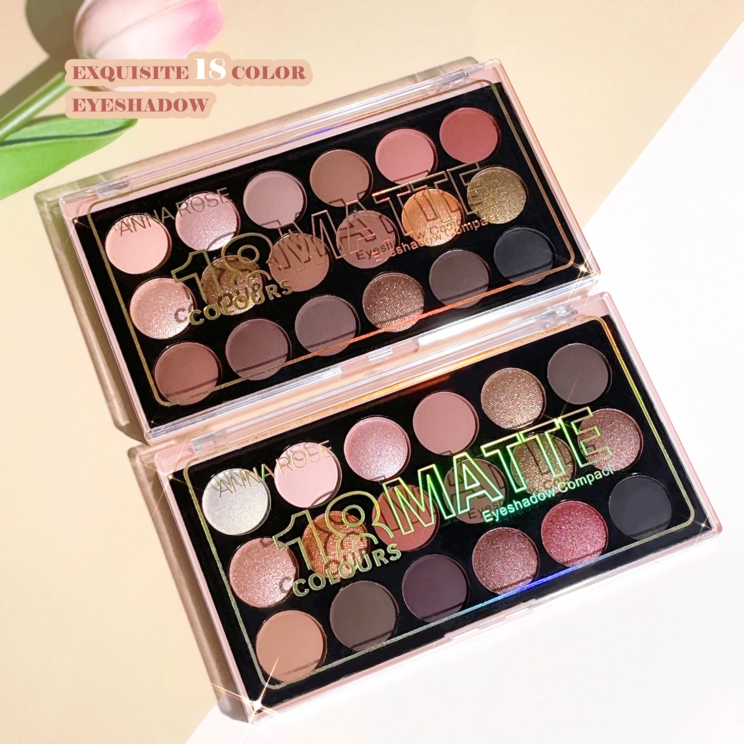 18-kleuren oogschaduwpalet - matte, glanzende en natuurlijke afwerking |   Waterdicht en zweetbestendig |   Langdurig, hoog pigment |   Perfect