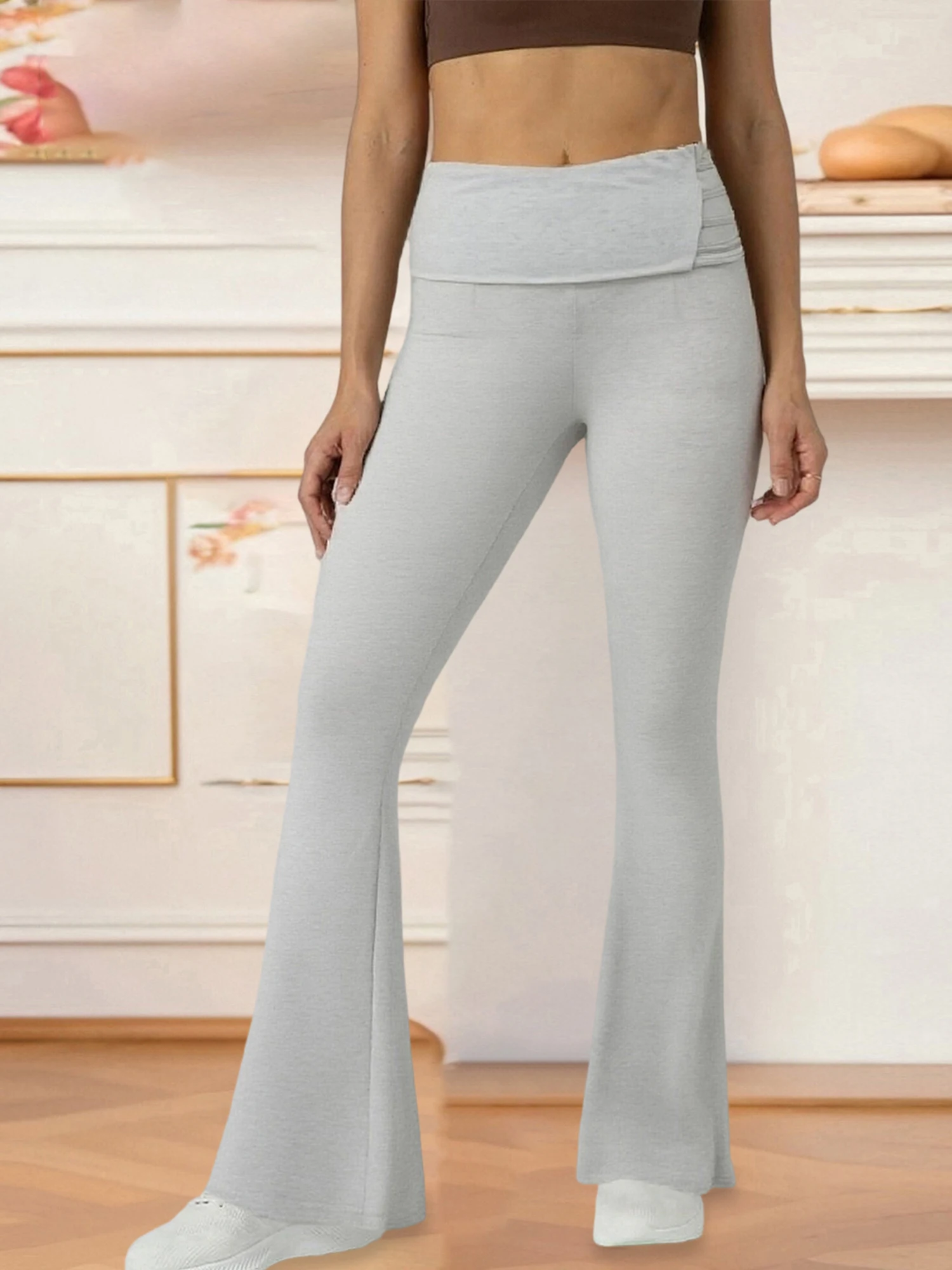 Damen-Schlaghose in Übergröße mit hoher Taille, elastischem Bund und stilvoller Schlaghose für Arbeit oder Spielen – einfarbige Falte