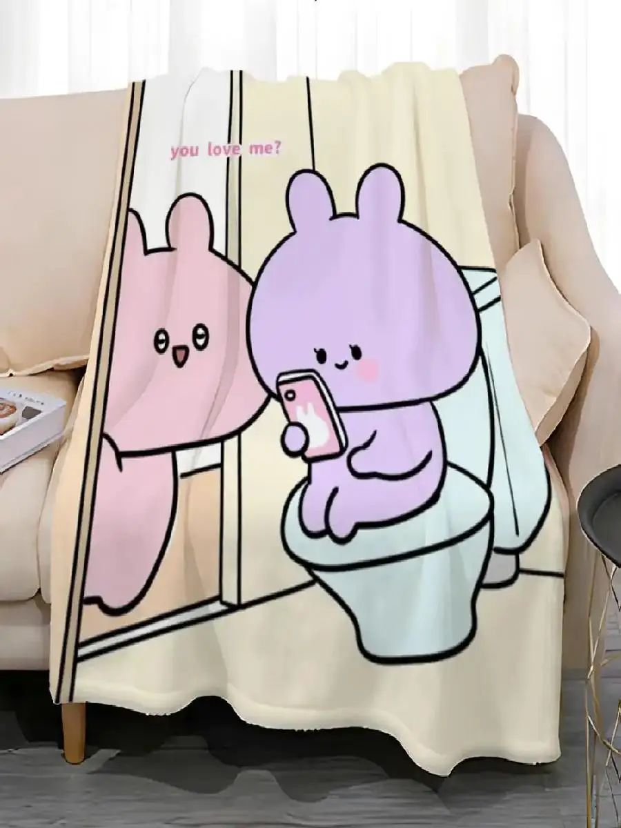 Character IP Asamimichan Cute Bunny Soft Coral Fleece Throw Blanket gsm Fluffy Warm Blanket for Sofa Bed Couch Bedroom Decor