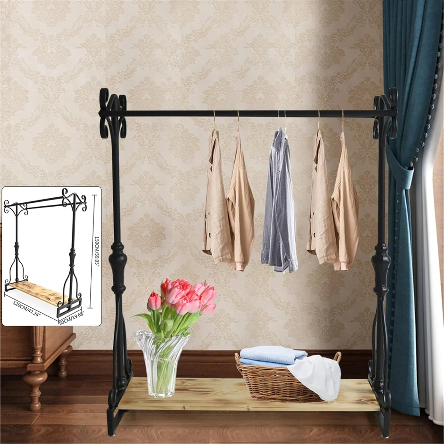 

Clothing Rack Metal Industrial Clothing Rack Display Heavy Duty Garment Rack With Shelves Shoes Rack Clothing Hanger Stand Black