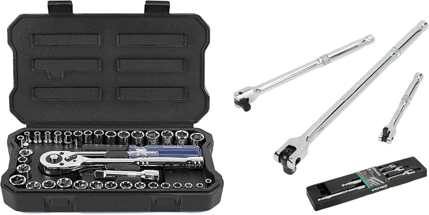 

39-Piece 1/4'' & 3/8'' Drive Socket Set with Quick-Release Ratchet & 3-Piece Breaker Bar