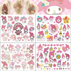 Tatuajes temporales de My Melody para niños y niñas, pegatinas de dibujos animados, Sanrio, kawaii, al azar, 2 piezas