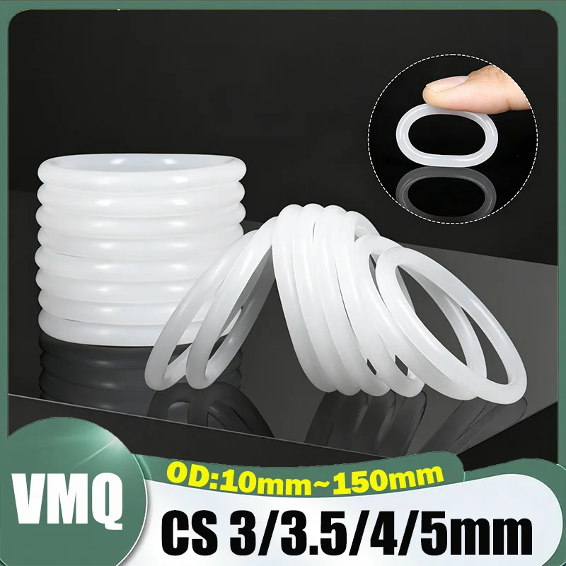 5~50Pcs White Silicone Ring Gasket CS 3/3.5/4/5mm OD 10~150mm Food Grade Waterproof Washer Rubber Insulate O-Ring Rubber Ring